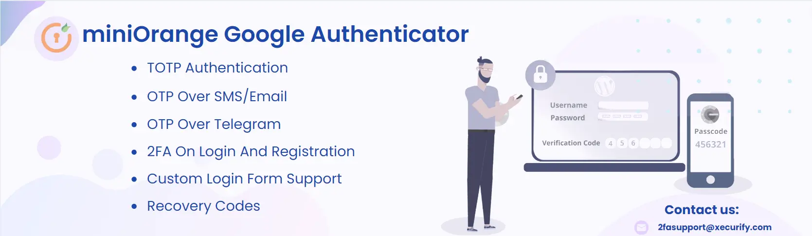 افزونه miniOrange Google Authenticator برای ورود دو مرحلهای و افزایش امنیت وردپرس.